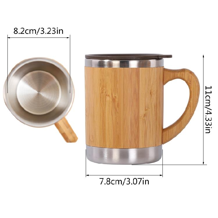 Bamboo Coffee Tea Cup Insulated Coffee Mug for Office Keeps Drinks Hot or Cold