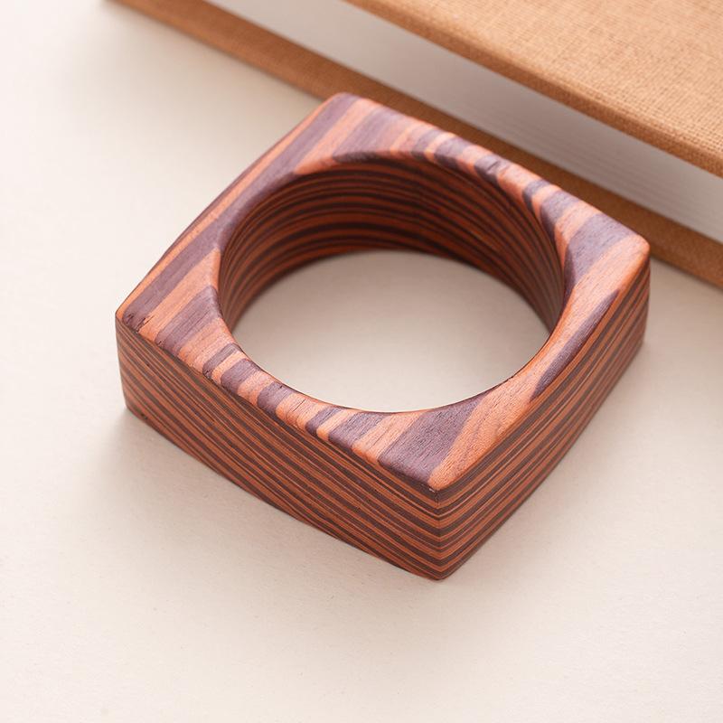 Personality Trendy Cool Exaggerated Wooden Bracelet Literary Retro Square Wood Bracelet Accessories Hand Jewelry Niche High Sense