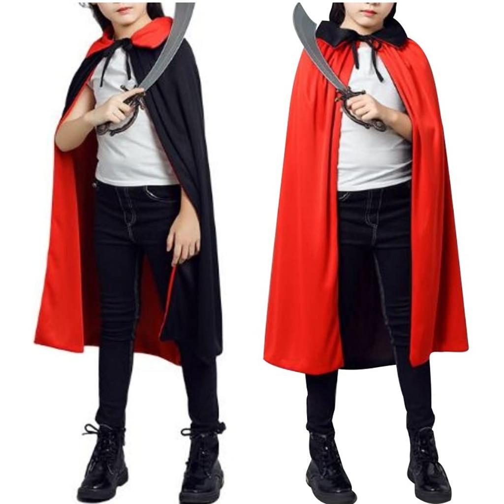 XSAJU Children's Reversible Long Pirate Dracula Cape, Black and Red, Perfect for Halloween and Events (90cm)