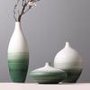 Modern Minimalist Green Gradient Ceramic Vase - Small-Mouth Tabletop Ornament for Curio Shelf Display
