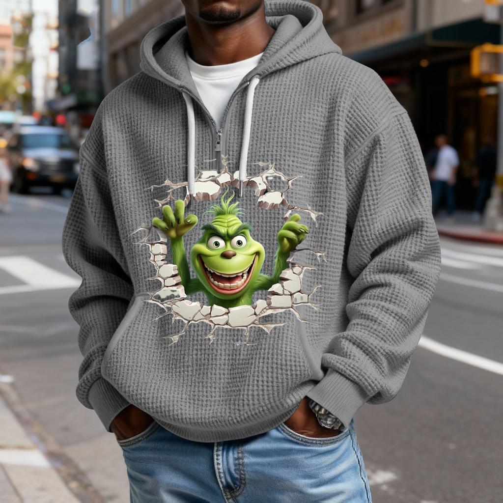 Mokaloha Men's Casual Solid Color Zipper Long Sleeve Hooded Sweatshirt, Everyday Zipper Casual Long Sleeve T-Shirt