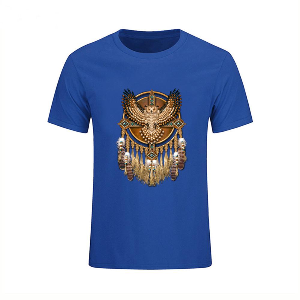 Hip Hop Cotton T Shirts For Mens Discount Beadwork Great Horned Owl Mandala T