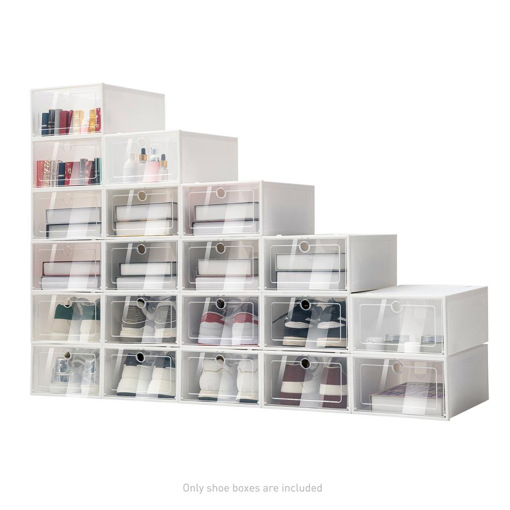 20pcs Foldable Plastic Transparent Shoe Box Clear Stackable Storage Organizer Rectangular for Living Rooms, Bedrooms, Study Room