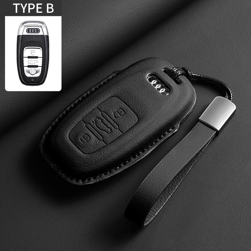 Leather Car Key Case Cover For A4L A5 Q7 TT TTS A3 A4 B9 A6 A7 4K A8 E-tron Q5 Q8 C8 D5 SQ8 Car Keychain Accessories