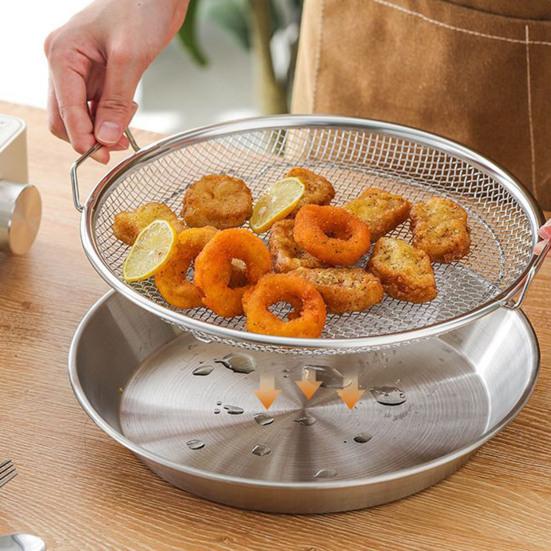 Stainless Steel Frying Oil Strainer Basket with Mesh Heat-Resistant Skimmer for Deep Fryer Cooking