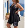 Dames Grote Maat Losse Tankini Zwempak Zwart Bladprint 6x