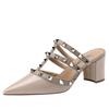 Women's 2025 Spring/Summer French Pointed-Toe Rivet High Heel Sandals - Chunky Heel, Closed Toe.