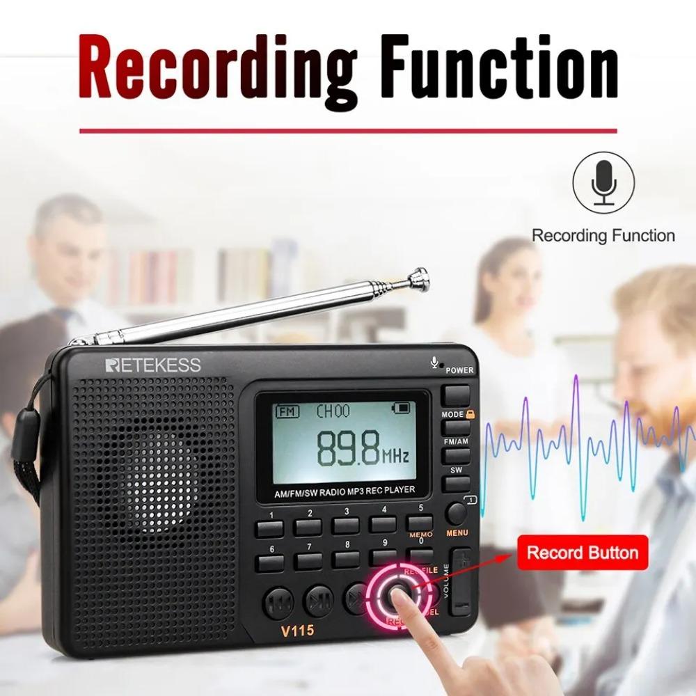 V115 Radio FM AM SW Portable Radios Rechargeable Shortwave Radio Batteries Full Wave USB Recorder Speaker for Elders