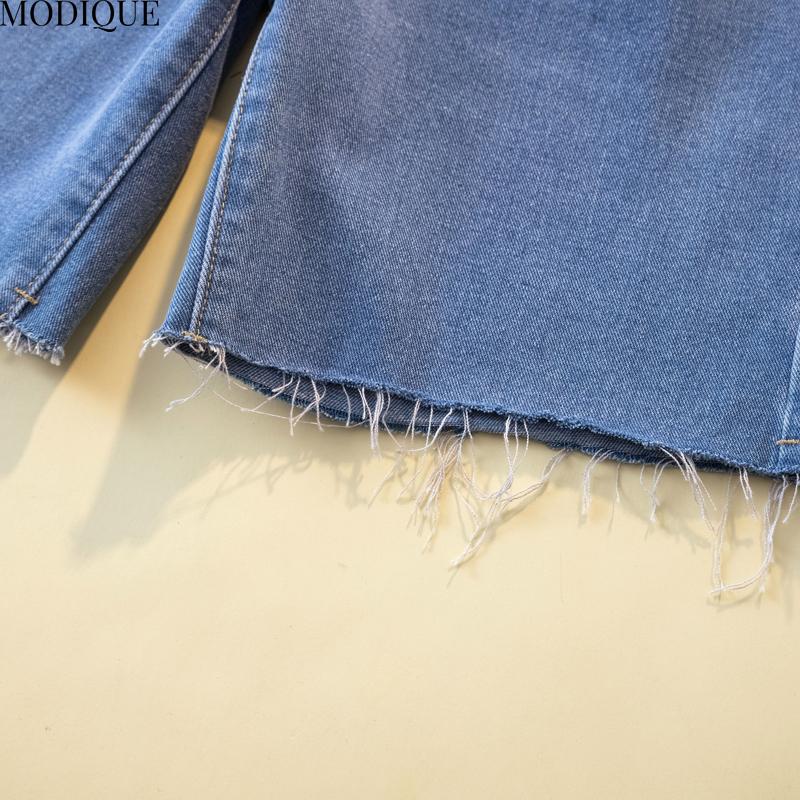 MODIQUE 2025 Nou Mărimi Mari Casual de Vară pentru Femei cu Talie Înaltă Drepți Scurți din Denim Albastru Dama Largi de Bază Pantaloni Cinci Sferturi