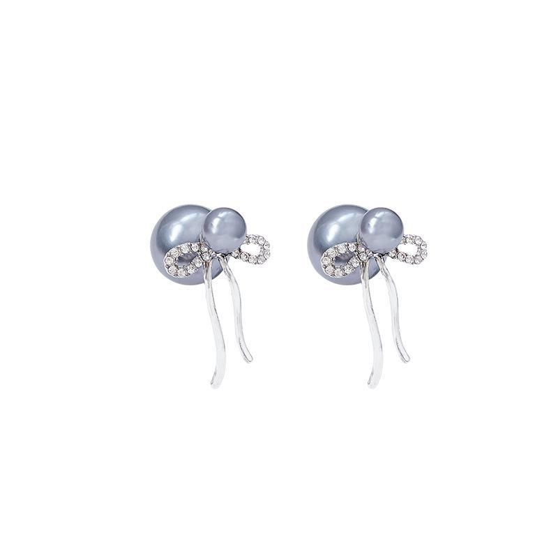 Elegant Gray Pearl Bow Earrings for Women - S925 Silver Needle, Light Luxury and Versatile Design