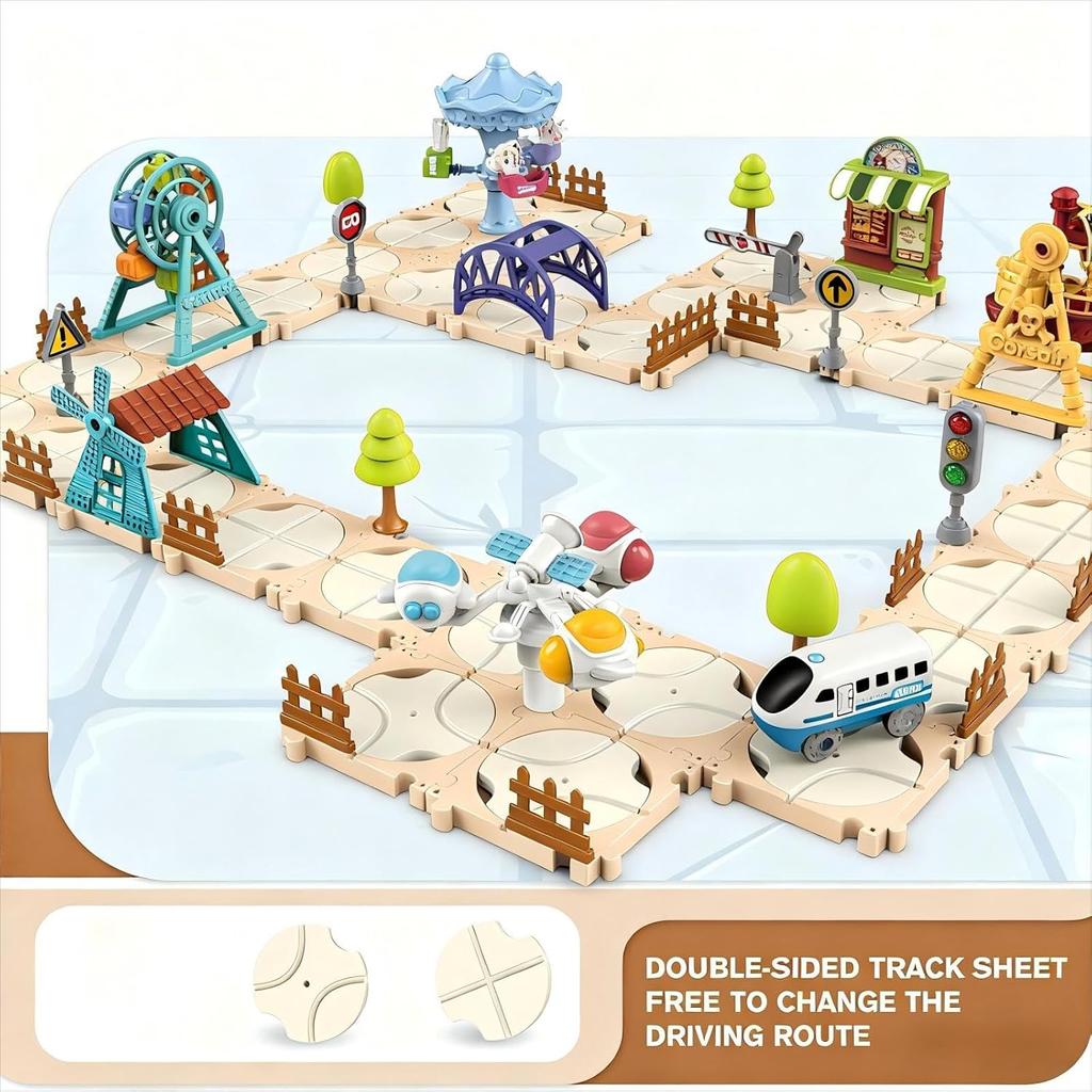 3D Puzzle Track Car Toy Set Assembling Scene Maze DIY Rail Car Amusement Park Puzzles Track Vehicle Creative Game Logic Kits Toy