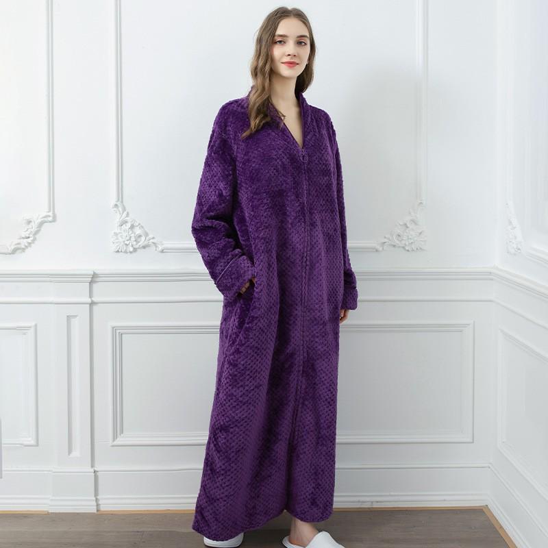 Unisex Extra Long Velvet Bathrobe - Plus Size, Thick, Warm Coral Fleece for Autumn & Winter, Maternity-Friendly Homewear