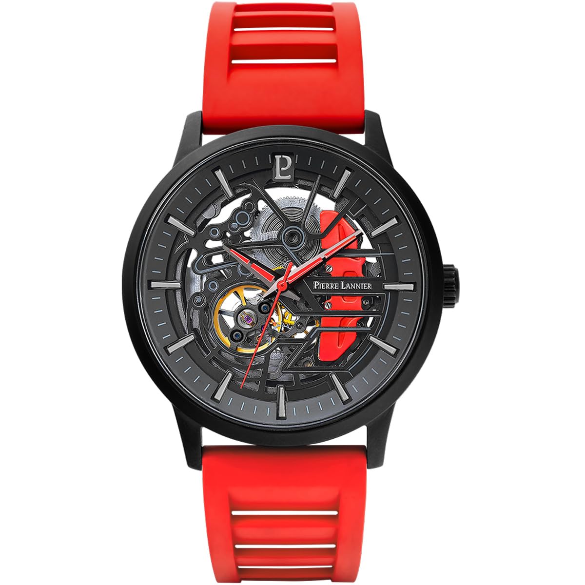

Automatic Watch Brand Skeleton Analog Waterproof FKM Belt PADDOCK Paddock Imported [Pierre Lanier] Men s [Regular Product] (Red) червоний