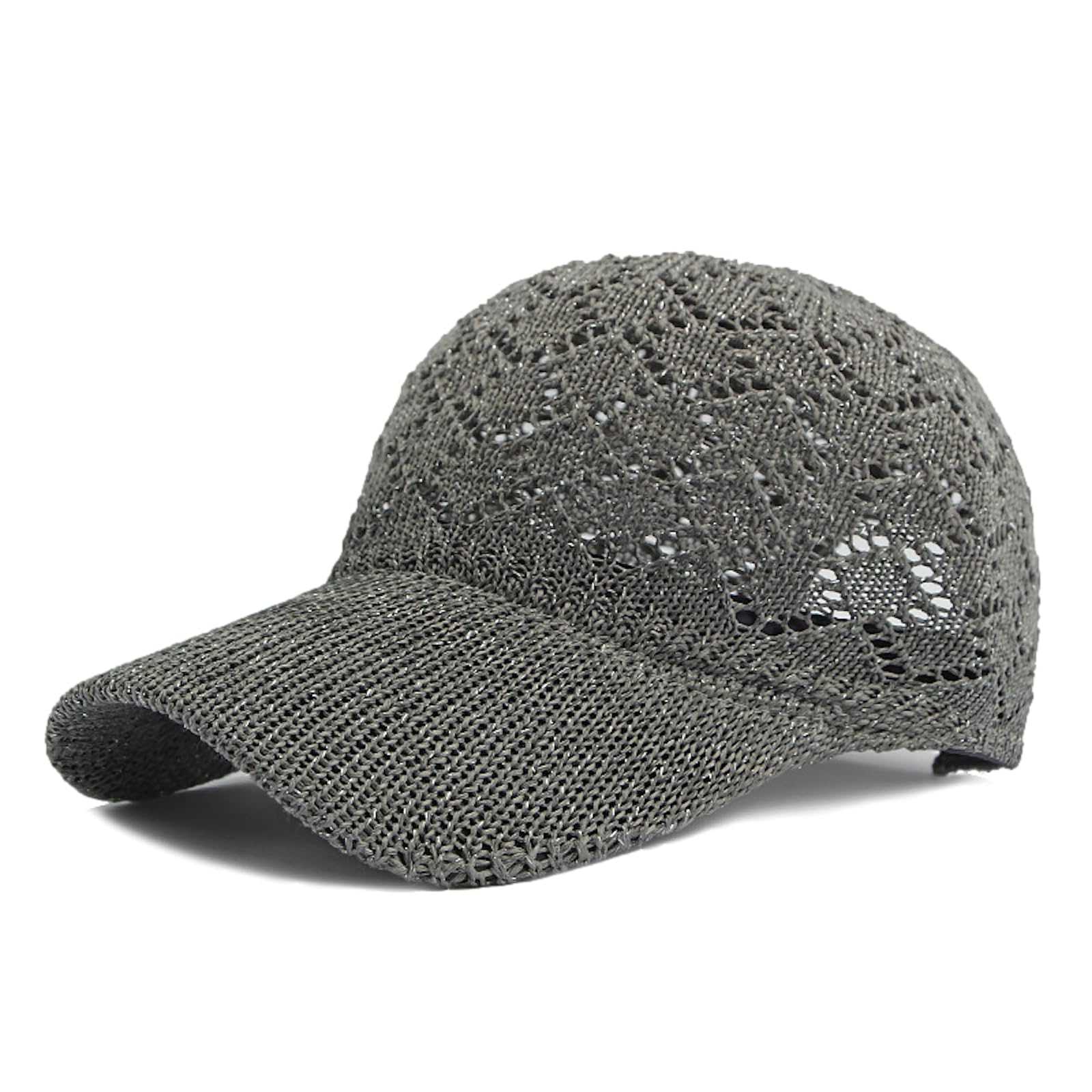 

Бейсболка Haveli Knit Lace с козырьком, вязаная ажурная, модная, защита от УФ-лучей, ажурная вязка, одна кепка, блестки, защита, сетка, дышащая, прохладная, легкая, стильная, серый