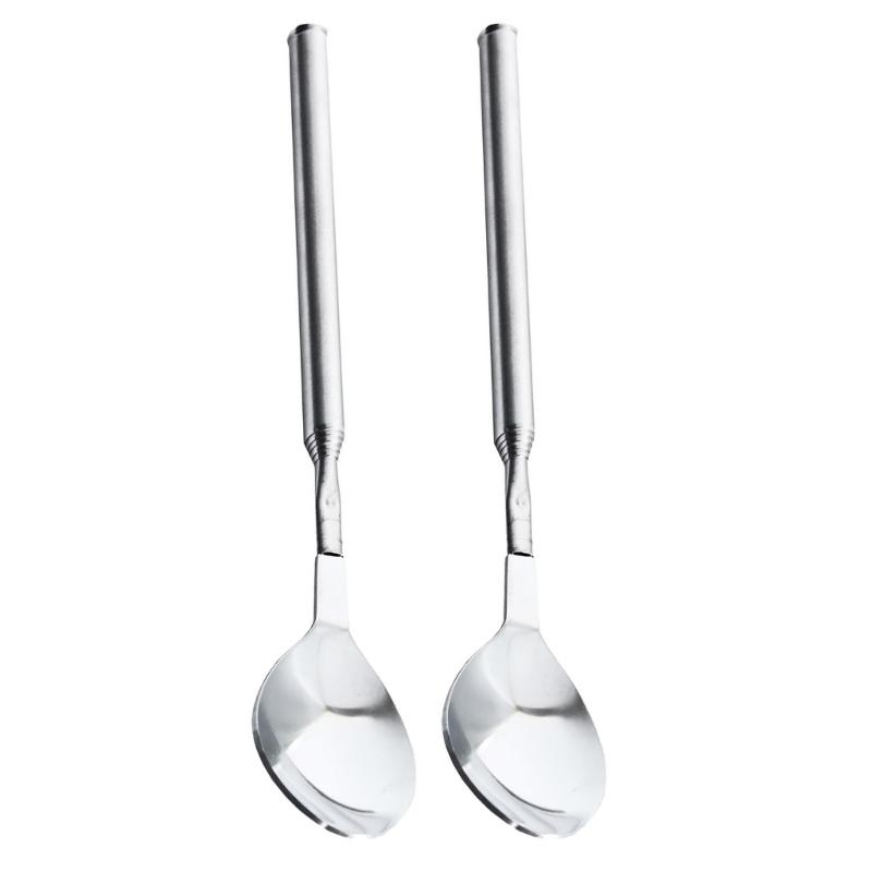 652F 2pcs Stainless Steel Adjustable Forks Spoon Telescopic Long Cutlery Dinning Utensils for BBQ Picnics and Kitchen Use