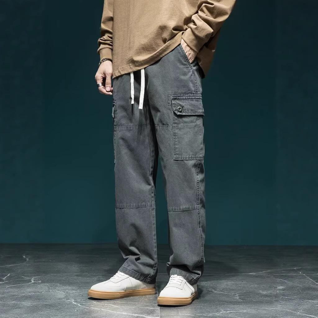 Retro functional overalls men's summer new trendy brand loose large size multi-pocket fashion straight pants