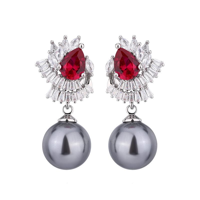 Jewelry high-end earrings inlaid with zircon pearl stud earrings imitation natural pearl earrings silver needles