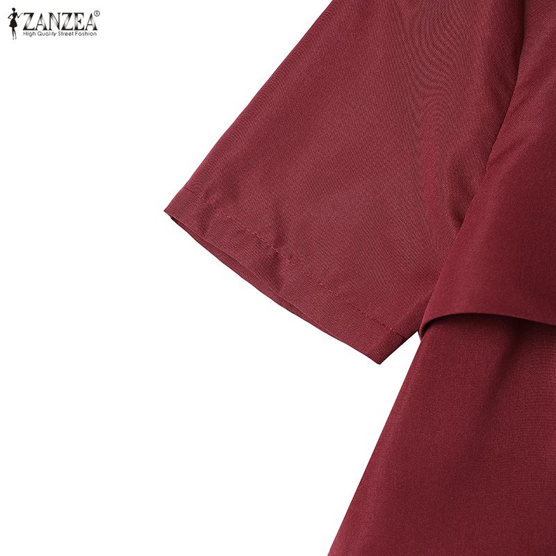 ZANZEA Women Elegant Casual Round Neck Short Sleeve A-line Dress