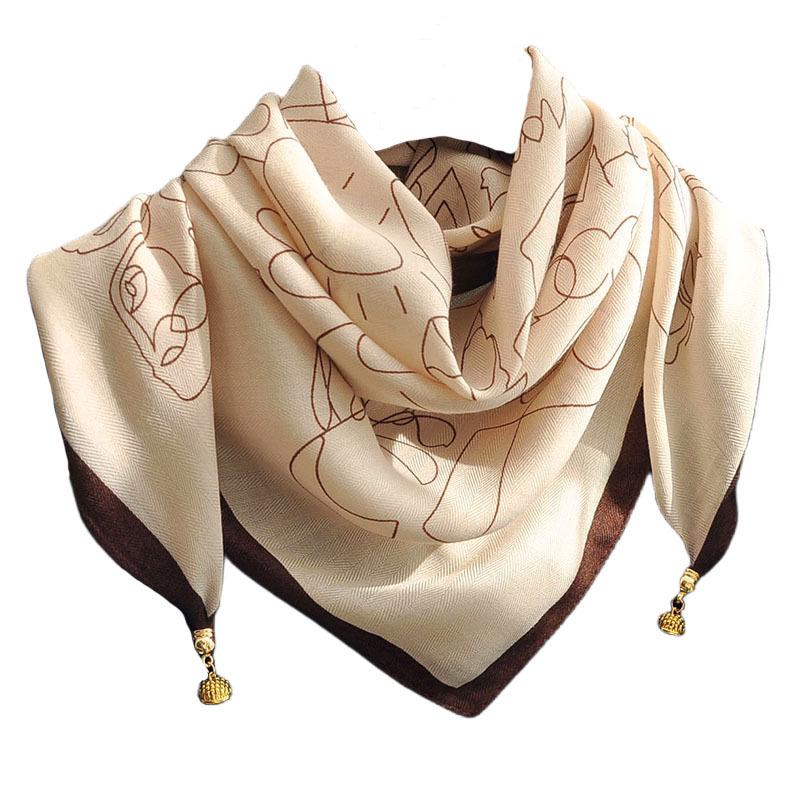 Spring & Autumn Silk Scarf: High-End Korean Style, Magnetic Buckle, Neck Protection, Versatile Temperament, Women's Square Scarf