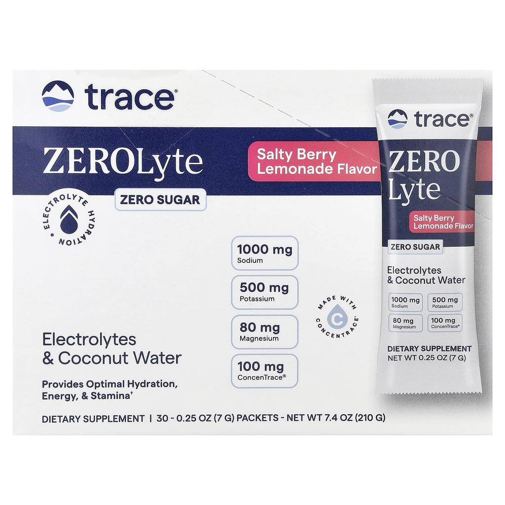Zerolyte, Electrolytes & Coconut Water, Salty Berry Lemonade, 30 Packets, 7G (0.25Oz) Each