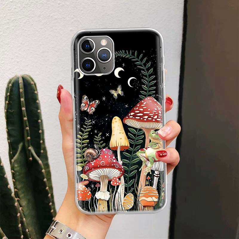 Colorful Mushroom For iPhone 17 Air 16 15 14 Plus 13 Mini 12 11 Pro Max Phone Case 16E 7 Print 8 SE Fundas Cover Soft Coque 16 1