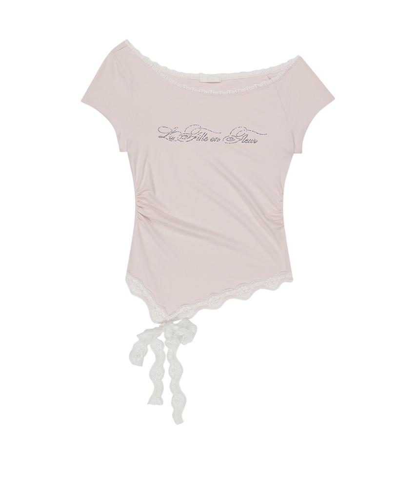 ILLIGO Lace One-Shoulder Shirred Top Pink