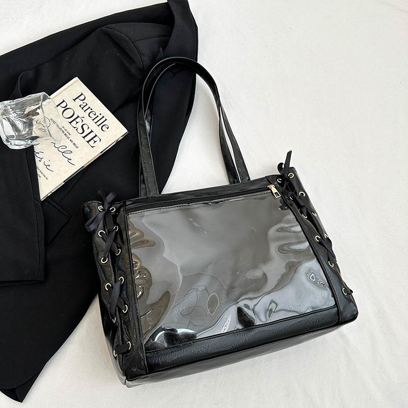 

Сумка Sun Pain с бантом из ленты, симпатичная, большая вместительная сумка-тоут из прозрачного материала Millet на одно плечо чёрный