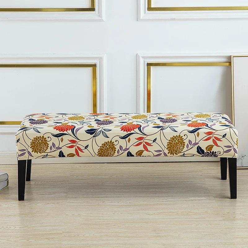 Floral Long Bench Cover Nordic Stretch Piano Stool Covers Spandex Rectangle Anti-Dust Bench Protector for Bedroom Kitchen