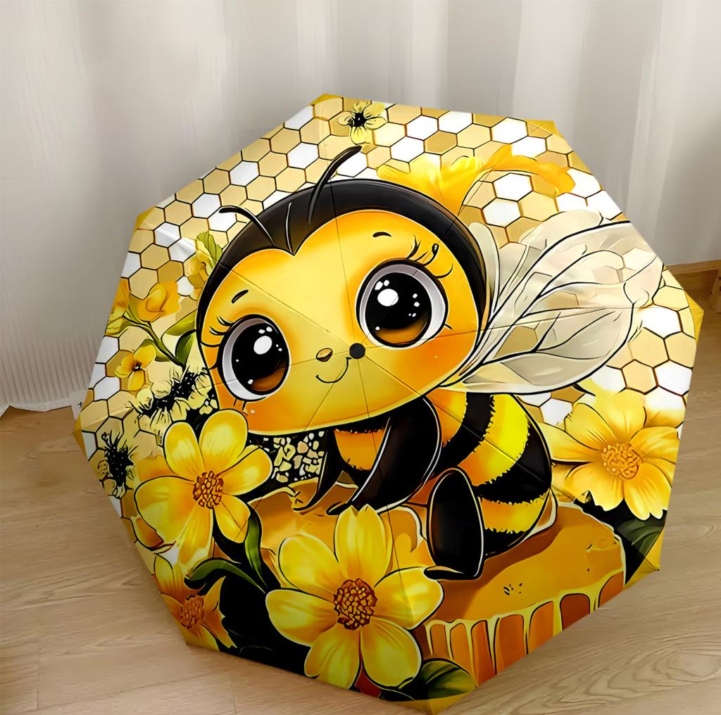 Bee And Floral Garden Portable Automatic Umbrella Retractable Design with 8-Rib Durability Durable Plastic & Iron for Outdoor Daily Use