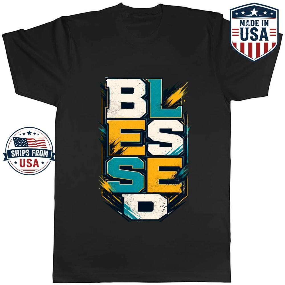 Blessed Vertical Typography Graphic T-Shirt Faith Inspirational