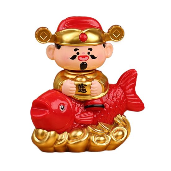 Solar God of Wealth Figurine Golden Red Carp Auto Nodding Fortune God Statue Chinese New Year Spring Festival Desktop Decoration