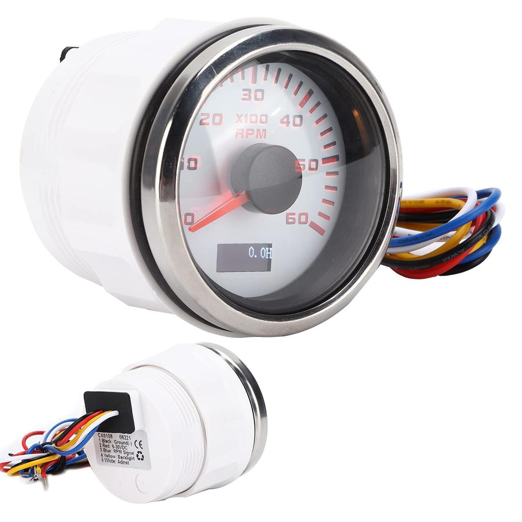 Pointer Tachometer, Boat Tachometer, 52mm ABS Stainless Steel RPM Gauge, IP67 Waterproof for 1-8 Cylinder Motorcycles, Gasoline Cars, and Boats