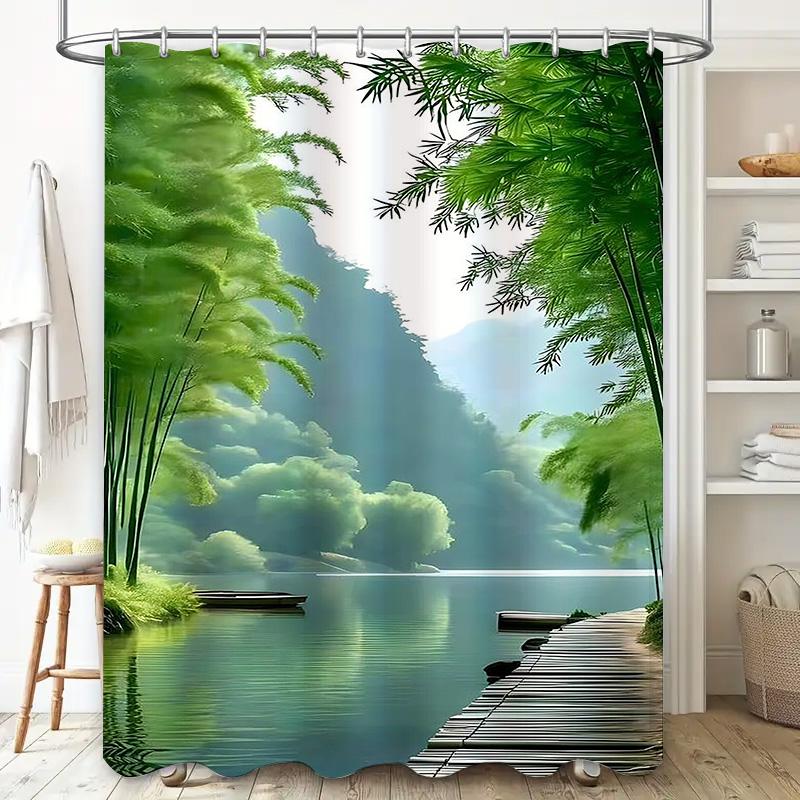 Scenic Bamboo Forest Waterproof Shower Curtain Heat Resistant Machine Washable Non-Transparent 180X180Cm