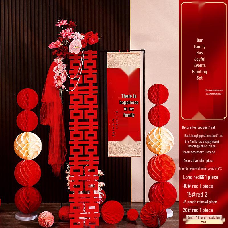 Balayı Süiti Düğün Dekorasyon Seti: Oturma Odası Fotoğraf Sergisi için Çift Mutluluk Parşömeni ve Süs