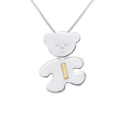 Pendentif Enfants - LÉA & ARTHUR - OURSON - Argent 925 Rhodié - Lettre I Plaqué Or Jaune