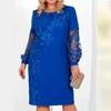 Plus Size Lace Patchwork Print Long Sleeve Dress for Women