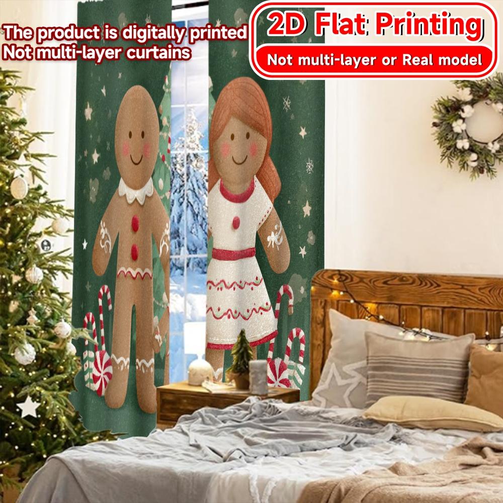2D Flat Printing  2pcs Gingerbread Joy Chic Chic Curtain Durable Polyester Curtains Home Decor Suitable for Bedroom & Living Room