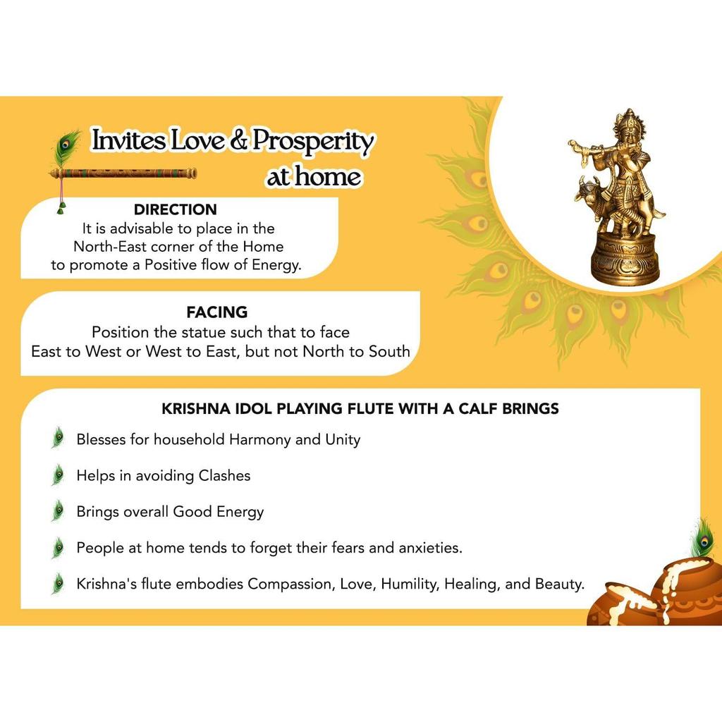 Ekhasa 100% Pure Brass Lord Krishna Idol with Flute | Shree Lord Krishna Statue for Home Decor
