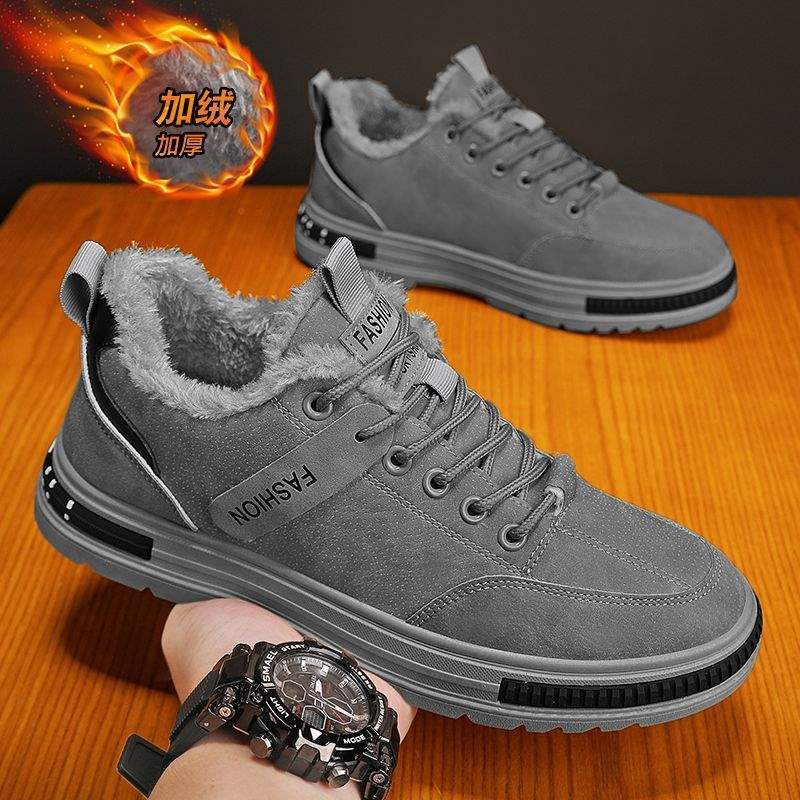 Men's Shoes Autumn and Winter Velvet Warm Work Casual Board Shoes Construction Site Waterproof Non-slip Sports Mountaineering Tide Shoes