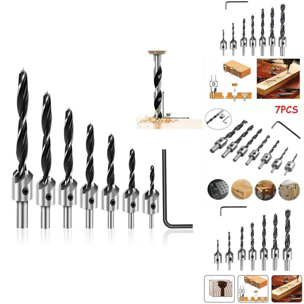 High Carbon Steel 7 Pcs Wood Chamfer Countersink Drill Bit Set For Accurate Woodworking