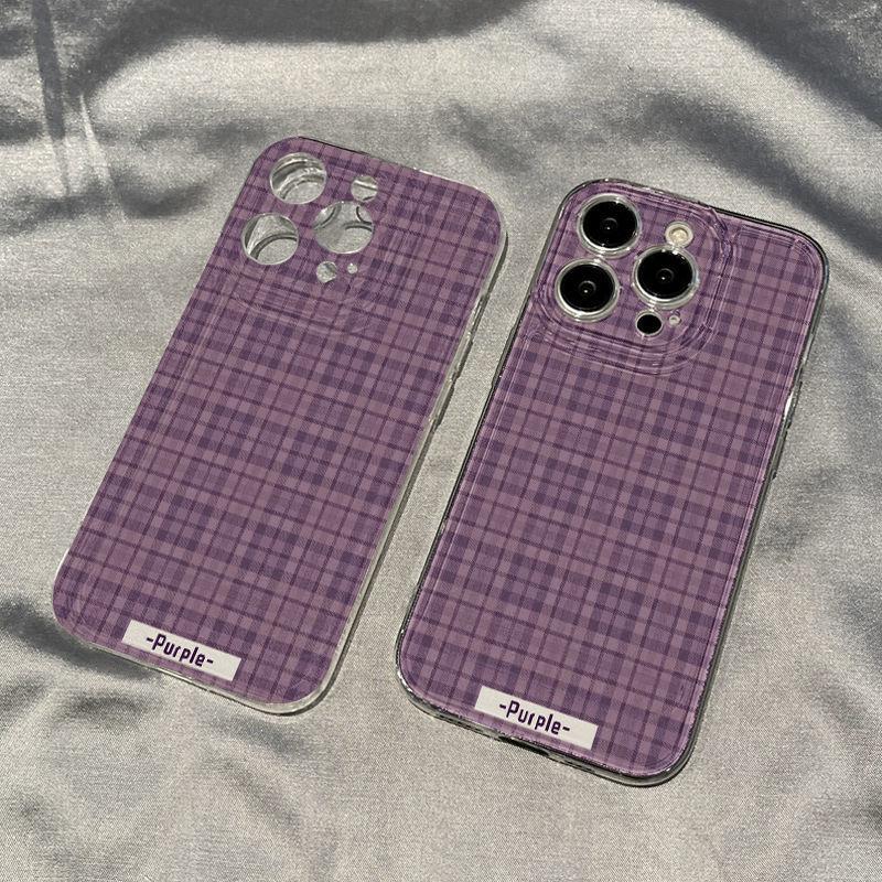 ins Purple plaid iPhone17Promax mobile phone case niche application Apple 16Pro space case 15 simple