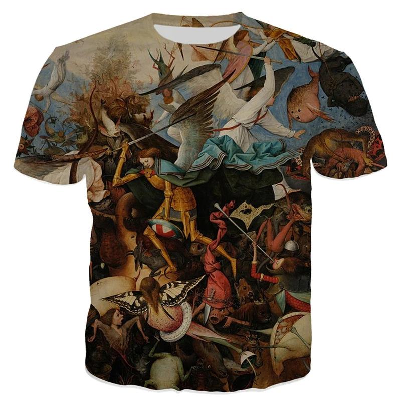 3D Printed New World Happy Garden T Shirt Men Oil Painting Graphic T-Shirts Fashion Short Sleeve Tops Oversized Round Neck Tees