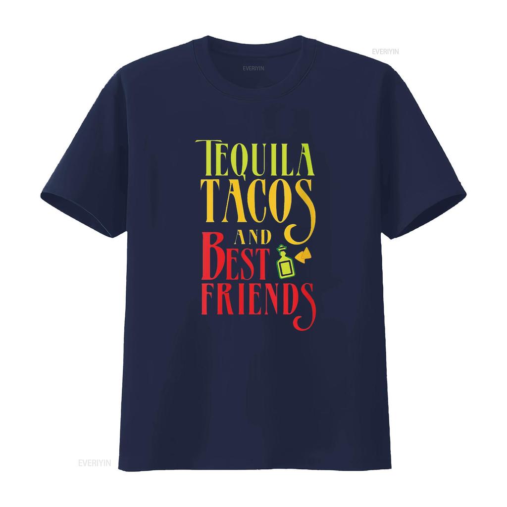 Womens TEQUILA TACOS AND BEST FRIENDS T Shirt Taco Tuesday Round Neck Black Vintage Washed Unisex Stylish Designer Clothes