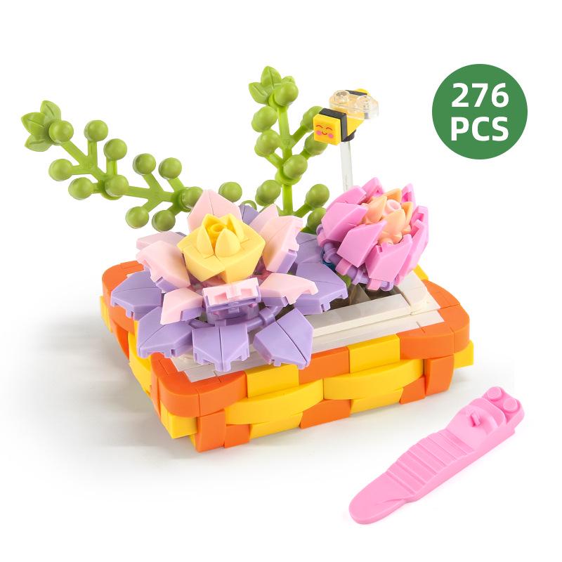 Kids' Educational Interlocking Building Blocks - Flower Potted Plant (Rose & Epiphyllum) Compatible with Top Building Block Models