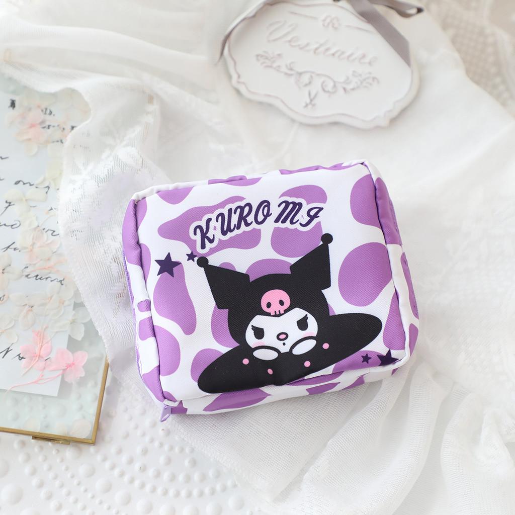 Vertical Stripes Pom Pom Purin Cartoon Travel Sanitary Napkin Bag For Use Women