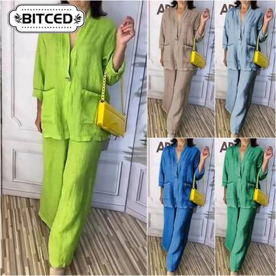 Women's Fashion Casual Long Sleeve V Neck Pants Suits