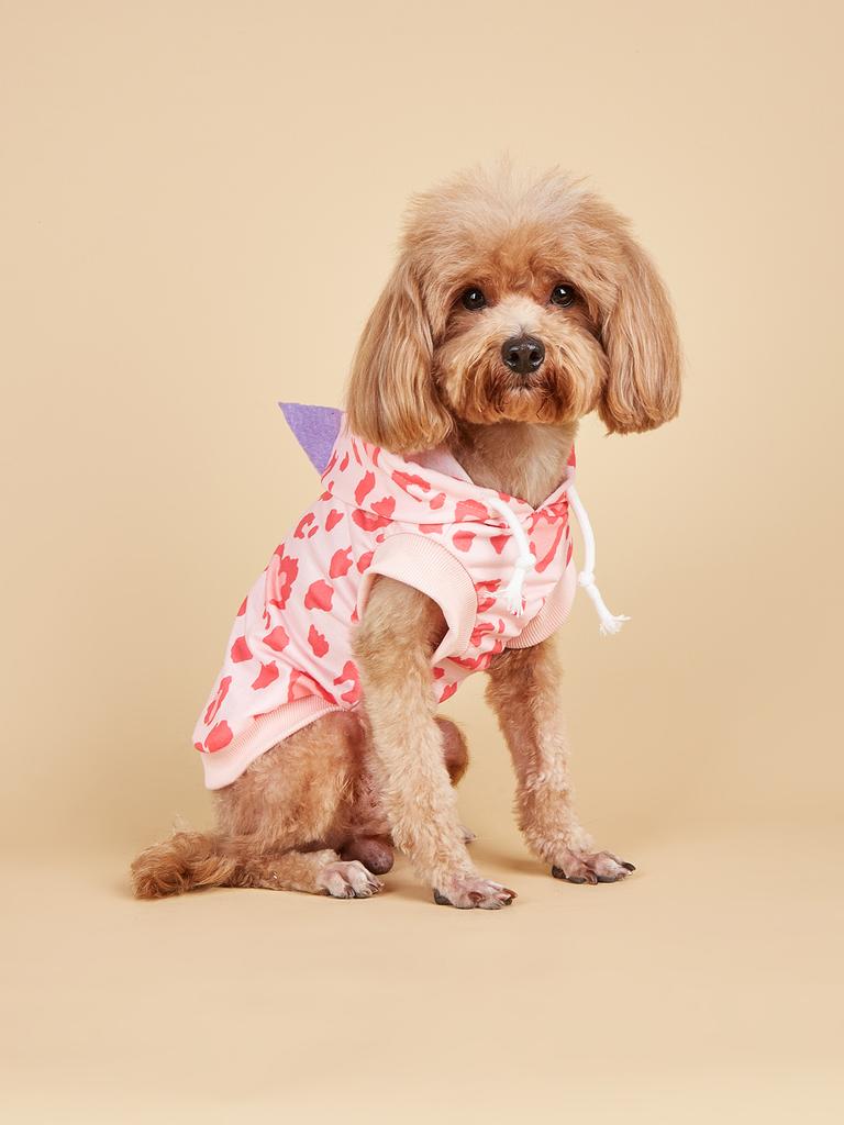 Cute Pink Pet Hoodie with Heart Print, 3D Purple Dinosaur Spikes On Hood, Trendy Sweatshirt Clothes for Small Dog Girl Cat Puppy