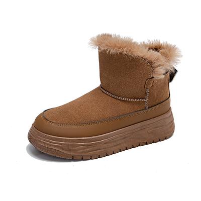 Mode Mode Britischer Stil Winter Nubuk Schneestiefel Damen Dicke Sohle Plüschfell Warme Schuhe Runde Stiefeletten 5CM Plateau Keilabsatz