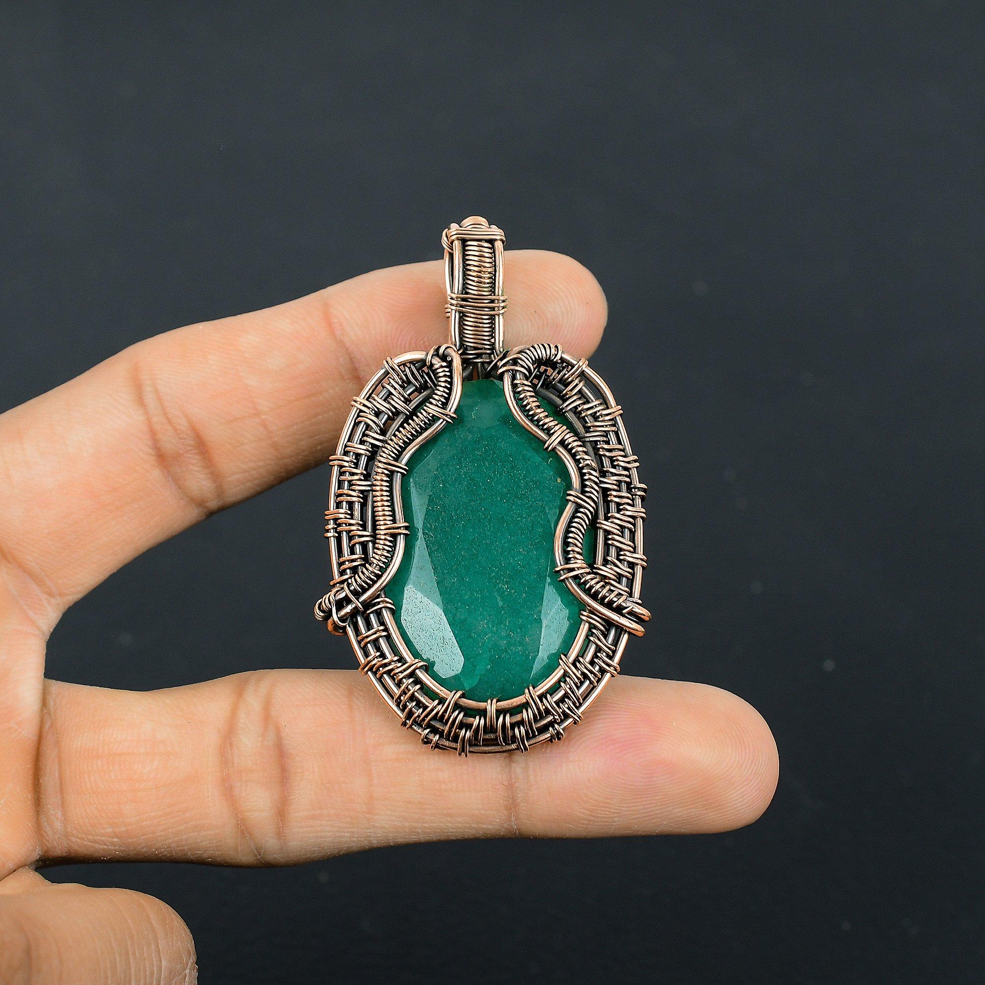 

Изумрудная подвеска, Подвеска из медной проволоки 999 пробы, Ювелирные изделия с драгоценными камнями, Подвеска ручной работы, Потрясающие украшения, Подарок для нее 2.55 Inches