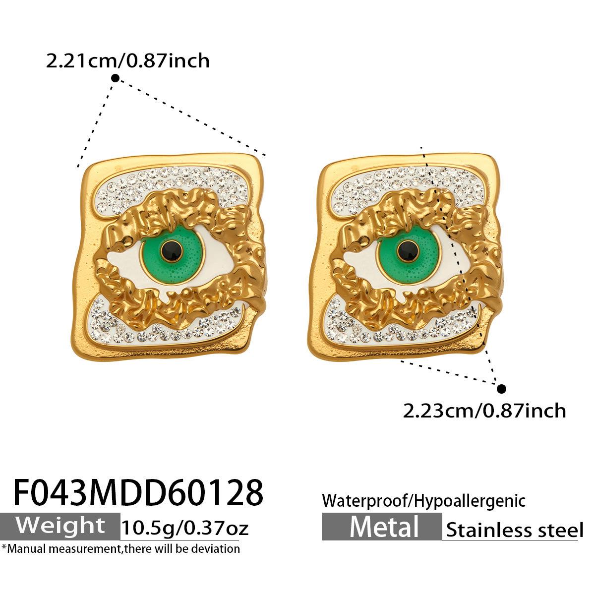 European Luxury Blue Evil Eye Enamel Gold-Plated Stainless Steel Stud Earrings